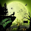 Halloween night background with roaring wolf