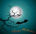 Halloween night with bats and tree