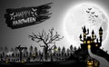 Halloween night with pumpkins and zombie silhouette Royalty Free Stock Photo