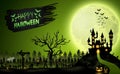 Halloween night with pumpkins and zombie silhouette Royalty Free Stock Photo