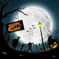 Halloween night with pumpkins and zombie silhouette Royalty Free Stock Photo