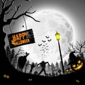 Halloween night with pumpkins and zombie silhouettes Royalty Free Stock Photo