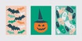 Illustration of halloween postcards with bats, ghosts and pumpkin Royalty Free Stock Photo