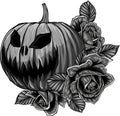 monochromatic illustration of halloween Pumpkin with Roses