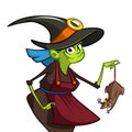 Illustration of Halloween witch holding a dunny rat. Royalty Free Stock Photo