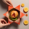 Illustration, a hamburger inside a box