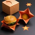 Illustration, a hamburger inside a box