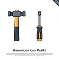 Illustration of a hammer and a flathead screwdriver. The hammer features a black head Royalty Free Stock Photo