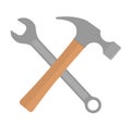 An illustration of a hammer and wrench crossed