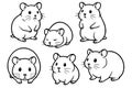 Illustration of 6 Hamsters, Outline Version Royalty Free Stock Photo
