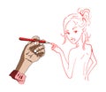 An illustration of a hand drawing of a girl