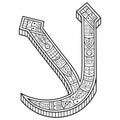 Hand drawn of Arabic font Lam Alif in zentangle style