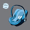 Illustration of hand drawn baby seat for infant in a car. Royalty Free Stock Photo