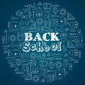 Hand drawn back to school doodles with school supplies Royalty Free Stock Photo