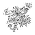 Hand drawn of butterfly and flowers in zentangle style Royalty Free Stock Photo