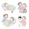 Illustration hand drawn character design elderly patient care