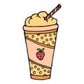 Illustration, hand-drawn cocktail in a glass with a straw, milk with fruits. Doodle. Royalty Free Stock Photo