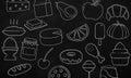 Illustration of Hand Drawn Doodles of Cartoon Food in a Blackboard Royalty Free Stock Photo