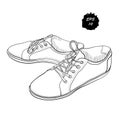 Illustration of hand drawn, drawing, sneakers, graphic sport shoes on white background. Casual style. Doodle Design