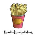 Illustration of hand drawn french fries potato. Sketched fast food Royalty Free Stock Photo