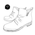 Illustration of hand drawn graphic Men and women Footwear, shoes. Shoe for casual and sport style, gumshoes, boots for