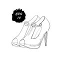 Illustration of hand drawn graphic women Footwear, shoes. Doodle, drawing Design isolated object.