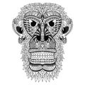 Hand drawn monkey head in zentangle style