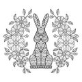 Hand drawn of rabbit in zentangle style