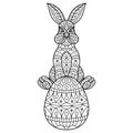 Hand drawn of rabbit in zentangle style