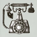 Illustration of hand drawn retro line telephone