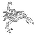 Hand drawn of scorpion in zentangle style