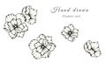 Hand drawn set of flowers isolated on white, botanic illustration of floral collection, beautiful black floral sketch element Royalty Free Stock Photo