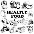 hand drawn set of healthy food Royalty Free Stock Photo