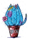Illustration of hand drawn sketch cute cat cactus in a flowerpot Royalty Free Stock Photo