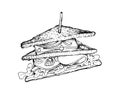 Hand Drawn of Grilled Club Sandwich or Clubhouse Sandwich Royalty Free Stock Photo