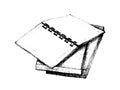 Hand Drawn Open Notebook on Stack of Books Royalty Free Stock Photo