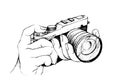 Hand Drawn of Photographer Holding Camera on White Background