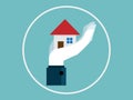 Illustration of hand holding home flat design