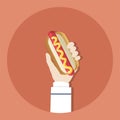 Illustration Of Hand Holding Hot Dog Isolated