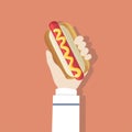 Illustration of hand holding hotdog