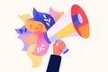 Illustration of a hand holding a loud speaker megaphone Royalty Free Stock Photo