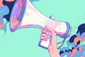 Illustration of a hand holding a loud speaker megaphone Royalty Free Stock Photo