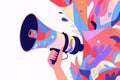 Illustration of a hand holding a loud speaker megaphone Royalty Free Stock Photo