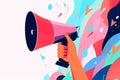 Illustration of a hand holding a loud speaker megaphone Royalty Free Stock Photo