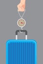 Illustration of Hand luggage measurement using steelyard weight .