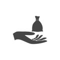 Illustration of a hand offering money bag