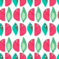 Illustration hand-painted acrylic gouache Seamless pattern Exotic fruit grapefruit leaf on white background
