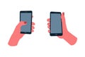Illustration hand with phone, isolated drawing smartphone