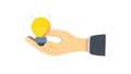 Illustration of Hand Presenting Glowing Lightbulb, vector design Generative AI Royalty Free Stock Photo