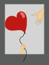 Illustration of hand reaching out for love, love heart balloon